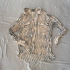 Vintage Brown and White Striped Button-Down Shirt